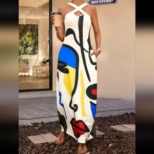 Women's Summer Casual & Vacation Criss-Cross Neckline Shift Dress Wit